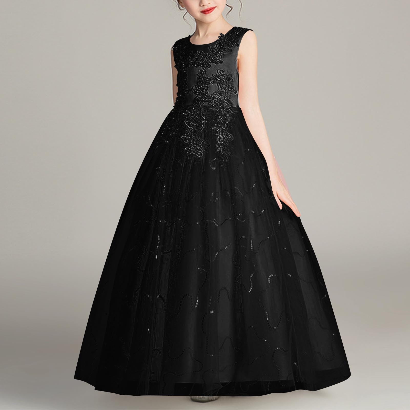 Atoguta Size 4t-14 Girls Dress Kids Tulle Wedding Guest Party Birthday Bridesmaid Communion Pageant Prom Ball Gown Black, Girl's, Size: 5-6 Atoguta Size 4t-14 Girls Dress Kids Tulle Wedding Guest Party Birthday Bridesmaid Communion Pageant Prom Ball Gown Black, Girl's, Size: 5-6