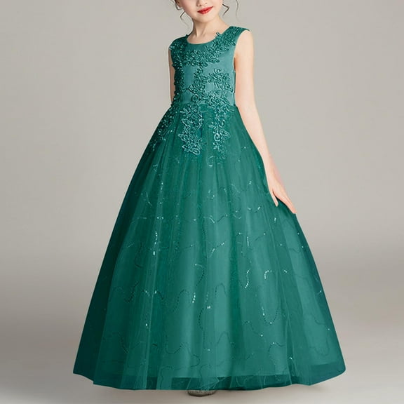 ATOGUTA Size 4T-14 Princess Dress for Girls Kids Tulle Wedding Guest Party Birthday Bridesmaid Communion Pageant Prom Ball Gown Green