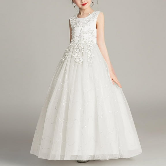 ATOGUTA Size 4T-14 Tea Party Dress for Little Girls Kids Tulle Wedding Guest Party Birthday Bridesmaid Communion Pageant Prom Ball Gown White