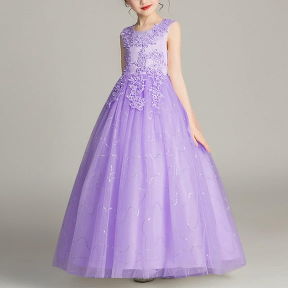 ATOGUTA Size 4T-14 Toddler Wedding Dresses for Girls Kids Tulle Wedding Guest Party Birthday Bridesmaid Communion Pageant Prom Ball Gown Purple