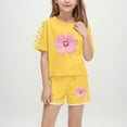 thumbnail image 1 of ATOGUTA Size 5-14 Years Girl's Clothing Sets Kids Short Sleeve T-Shirts and Elastic Waist Shorts Clothing Sets Yellow, 1 of 6