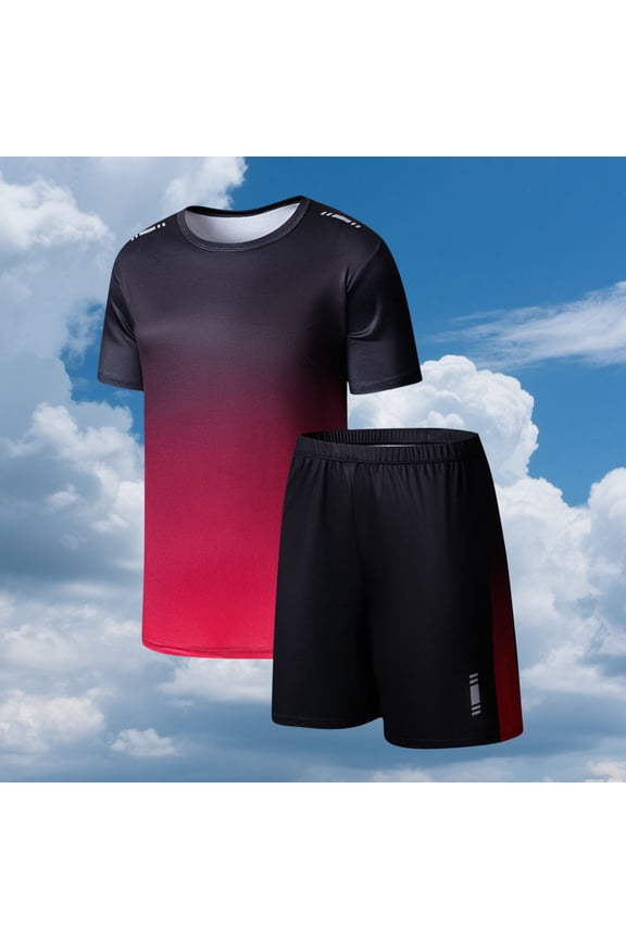 Size 5-16 Years Boys Short Suit Set Loose Athletic Quick Dry Crew Neck T-Shirt and Short Outfits Red