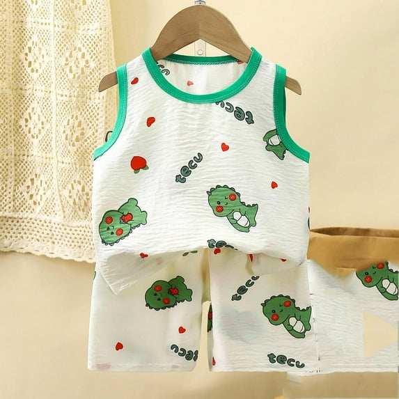 ATOGUTA Size 9M-6 Years Baby Boy Newborn Photoshoot Outfits Sleeveless Crewneck Tank Tops Shorts Sets Boy's 2 Piece Outfits Green