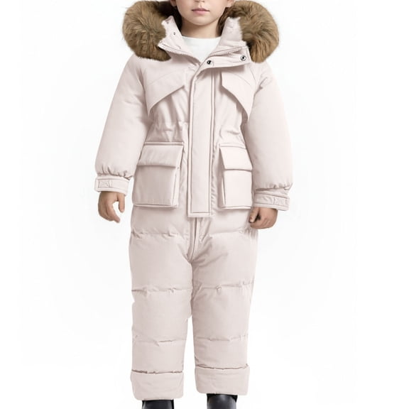 ATOGUTA Ski Suit for Girls Ski Jacket Snow Jacket Pants Suits Windproof Waterproof Winter Coats Size 6M-4T, Beige