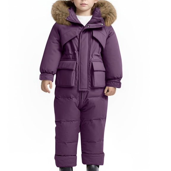ATOGUTA Ski Suit for Girls Ski Jacket Snow Jacket Pants Suits Windproof Waterproof Winter Coats Size 6M-4T, Purple