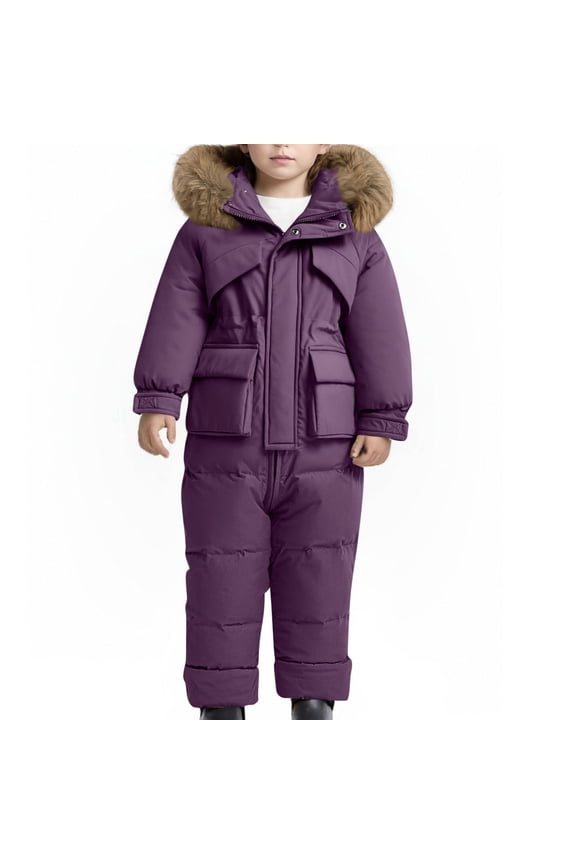 Ski Suit for Girls Ski Jacket Snow Jacket Pants Suits Windproof Waterproof Winter Coats Size 6M-4T, Purple