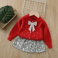 thumbnail image 1 of ATOGUTA Skirt And Sweater Set For Girl Button Down Cardigan Sweater Winter Coat Set Fall Winter 2 Piece Outfits Size 1T-8, Red, 1 of 5