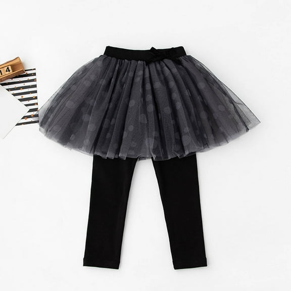 ATOGUTA Skirt Leggings for Girls School Uniform Pants Ruffle Skirt Tulle Kids Pull On Warm Clothes Size 2T-12, Black