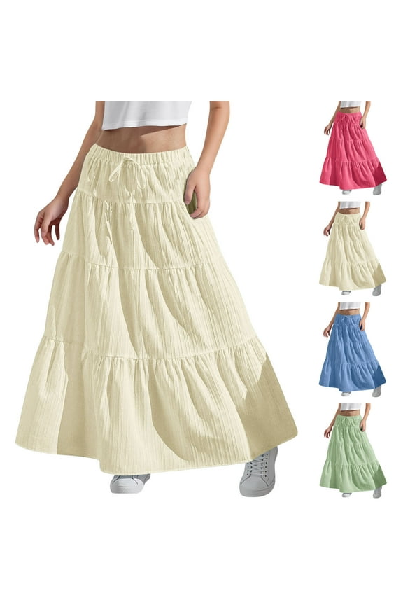 Skirts For Girls Casual Midi Flare Pleated Stretch Waist Skater Dance Party School Uniform Skirts Size 4T-15, Beige