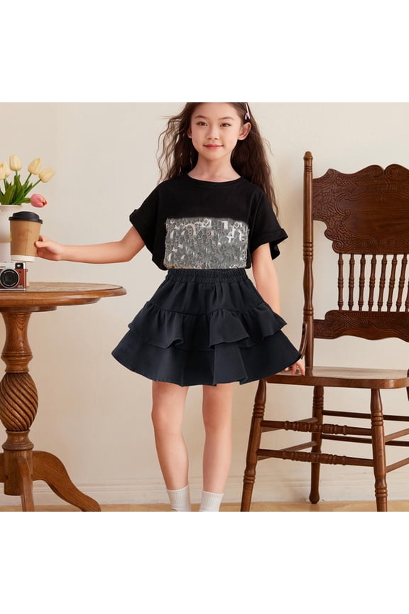 Skirts Girls Casual Mini Flare Pleated Stretch Waist Skater Dance Party School Uniform Skirts Size 3T-14, Black