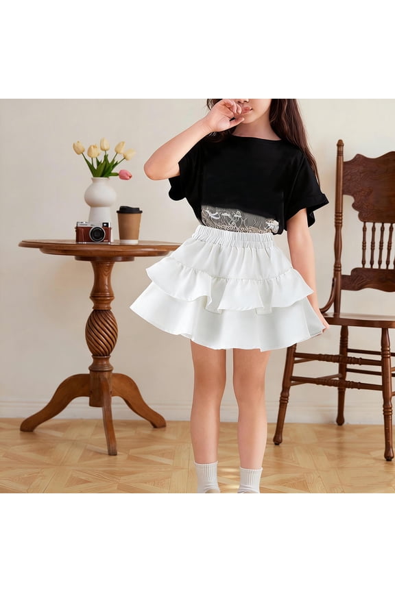 Skirts Girls Casual Mini Flare Pleated Stretch Waist Skater Dance Party School Uniform Skirts Size 3T-14, White