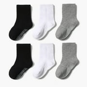 ATOGUTA Socks with Grips for Kids Anti Slip Crew Socks for Toddlers Little Boys Girls Infants Kids Non Skid, 6-Pack, Sizes 1T-7