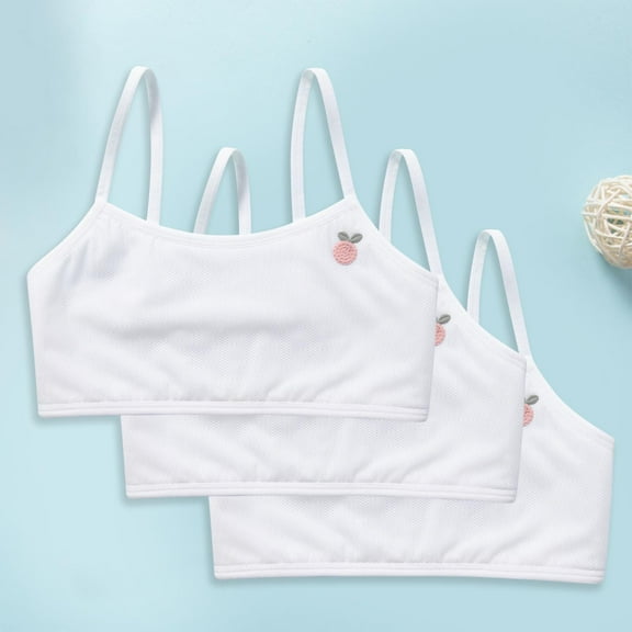 ATOGUTA Sports 3 Pack Bra Girls Size 8-14 Crop Cami Training Bras for Girls Seamless Bra Design White