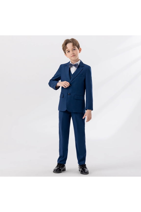 Suits for Teenage Boys 1T-14 with Dress Shirt, Bow Tie, Jackets, Vest, and Pants Classic Formal Suit Set Navy