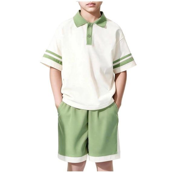 ATOGUTA Summer 2 Piece Outfits for Boys Short Sleeve Crew Neck T shirts and Shorts Set Size 4T-16 Summer Beach Clothes Green