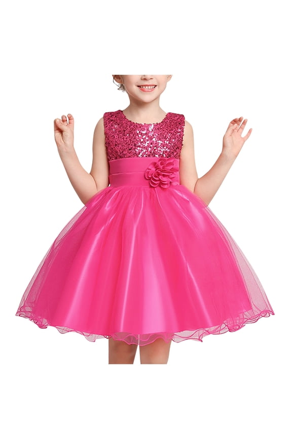 Summer Dresses for Girls Tulle Princess Pageant Dress for Wedding Kids Gowns with Bow-knot Hot Pink, Size 3T-10