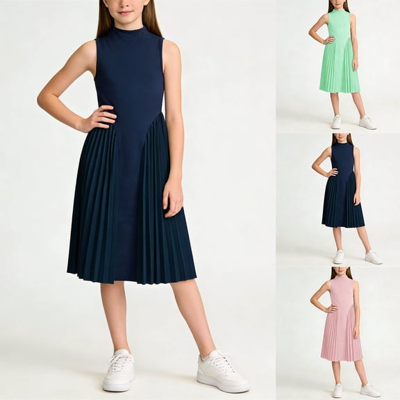 ATOGUTA Summer Girls Dresses Kids Sleeveless Party Birthday Prom Formal Fancy Midi Dress Size 8-13, Navy