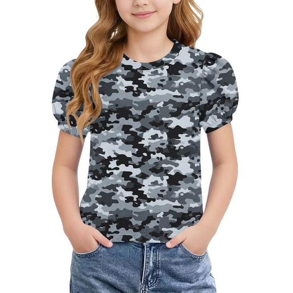 ATOGUTA Summer Shirts For Girls Graphic Tees Short Sleeve Tshirts Crewneck Cute Summer Casual Basic Tops for Kids Teen Size 4T-15, Gray