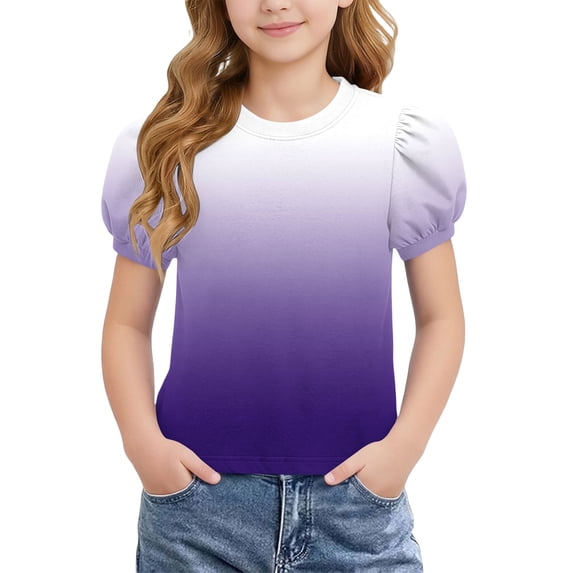 ATOGUTA Summer Shirts For Girls Graphic Tees Short Sleeve Tshirts Crewneck Cute Summer Casual Basic Tops for Kids Teen Size 4T-15, Purple
