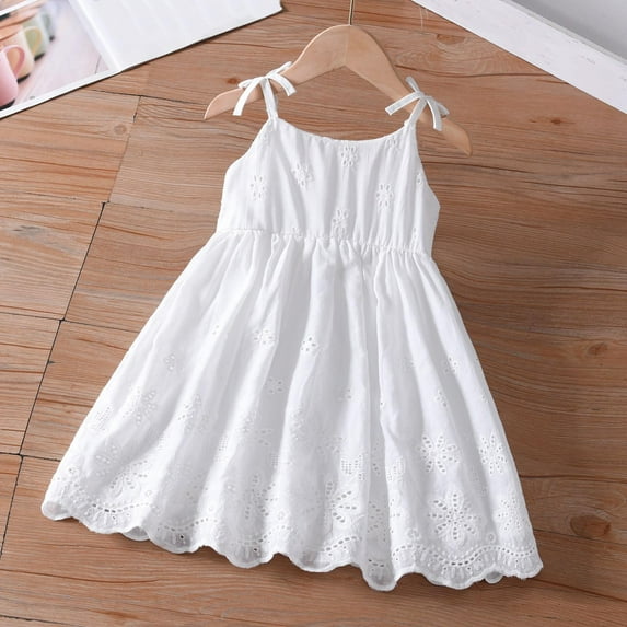 ATOGUTA Sun Dresses for Girls 2T-14 Summer Dress Midi Casual Sundress Sleeveless Party Elegant Dress White