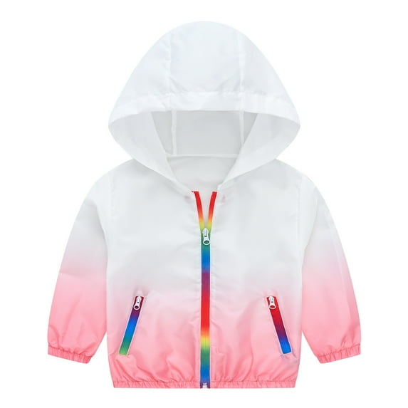 ATOGUTA Sun Protection Jacket for Kids 6-12 Gradient Long Sleeve Zipper Hooded Cooling Shirt Pink