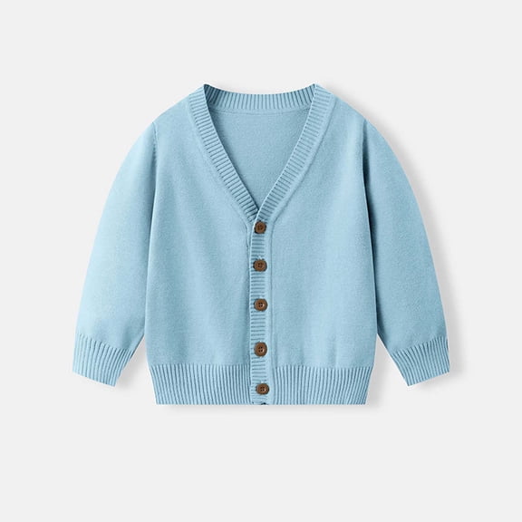 ATOGUTA Sweater For Boys Button Down Long Sleeve Kids School Uniform Fall Jacket Size 2T-8, Light Blue