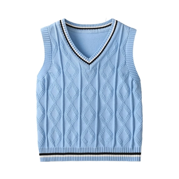 ATOGUTA Sweater Vest for Boys School Uniform V Neck Vest Kids School Sleeveless Pullover Knit Waistcoat Size 1T-9, Light Blue