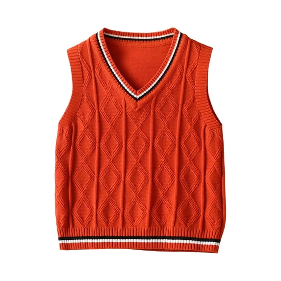 ATOGUTA Sweater Vest for Boys School Uniform V Neck Vest Kids School Sleeveless Pullover Knit Waistcoat Size 1T-9, Orange