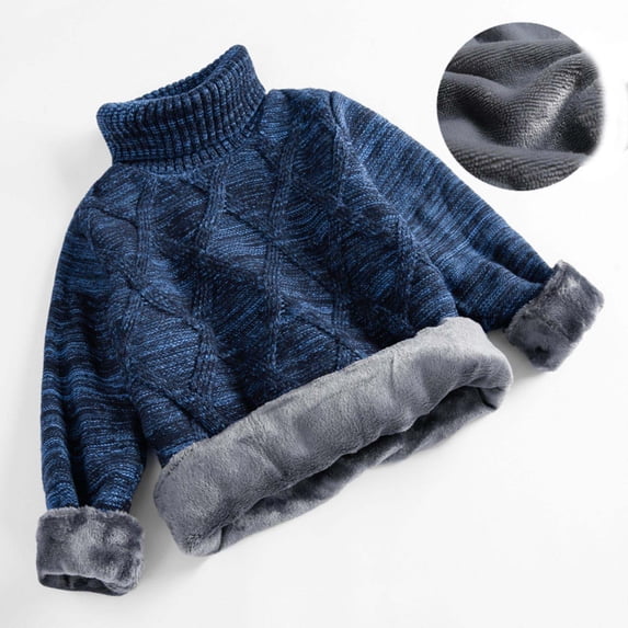 ATOGUTA Sweater for Boys Girls Knitted Sweater Pullover Long Sleeve Warm Fleece Turtleneck Sweater Blue, Size 2T-12
