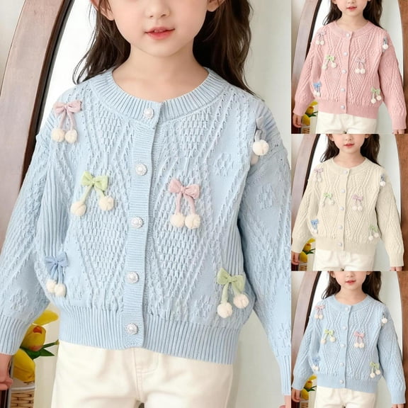 ATOGUTA Sweaters Cardigans Girls Button Down Long Sleeve Knit Sweater Fall Open Front Cute Cardigan Coat Size 2T-8 Sky Blue