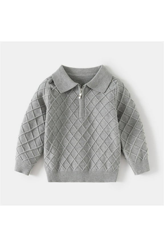 Sweaters For Boys Kids Casual Long Sleeve Knit Collared Pullover Sweater Tops Size 2T-10, Gray