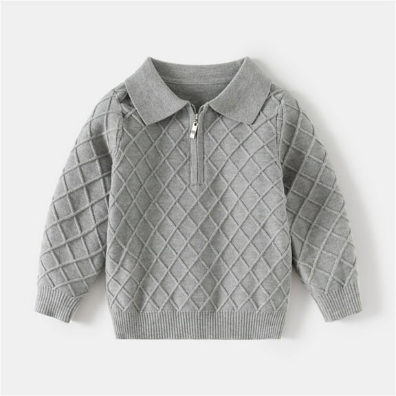 ATOGUTA Sweaters For Boys Kids Casual Long Sleeve Knit Collared Pullover Sweater Tops Size 2T-10, Gray