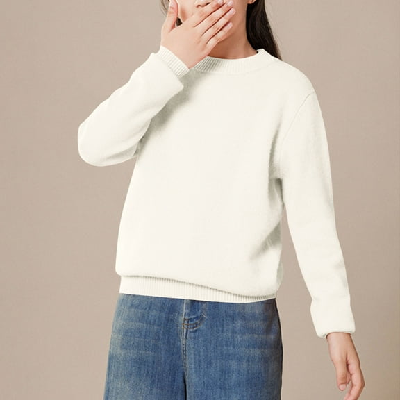 ATOGUTA Sweaters for Girls Long Sleeve Sweater Crewneck Button Up Knit Sweaters for Girls White, Size 2T-14