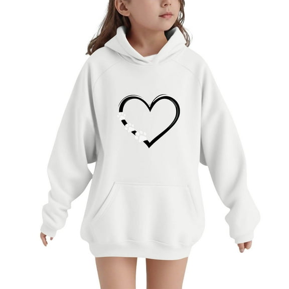 ATOGUTA Sweatshirt For Girls Long Sleeve Pullover Top Hoodie Kids Fall Winter Sweatshirts Size 5T-15, White