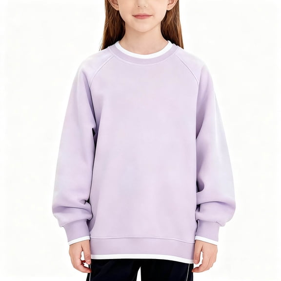 ATOGUTA Sweatshirt Girl Crewneck Sweatshirt Long Sleeve Drop Shoulder Pullover Tops Size 3T-13, Purple