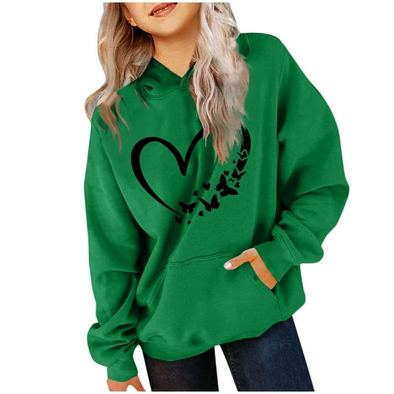 ATOGUTA Sweatshirt Hoodie Kids Unisex Valentine's Day Shirts Funny Love Heart Kids Pollover Tops Green, Size 3T-14