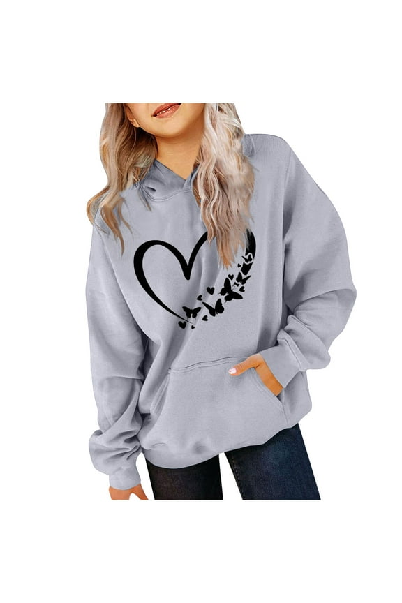 Sweatshirt for Kids Unisex Valentine's Day Shirts Funny Love Heart Kids Pollover Tops Gray, Size 3T-14