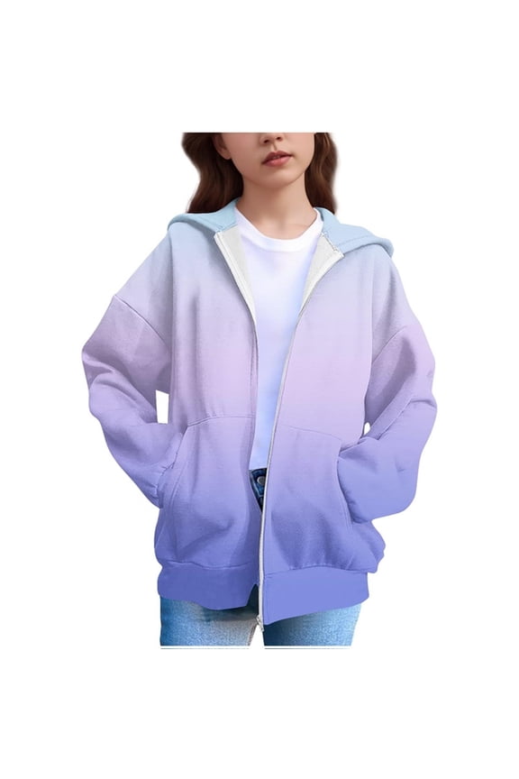 Sweatshirts For Girls Kids Casual Long Sleeve Zip Up Tie-dye Hoodies Fall Jacket with Pockets Size 4T-12 Light Blue