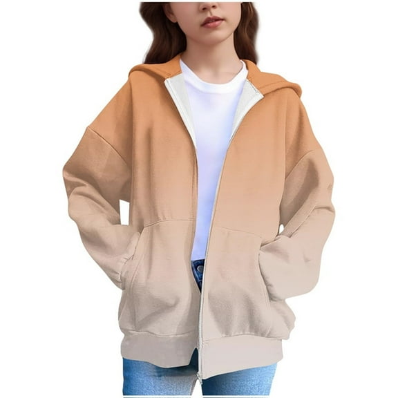 ATOGUTA Sweatshirts For Girls Kids Casual Long Sleeve Zip Up Tie-dye Hoodies Fall Jacket with Pockets Size 4T-12 Orange