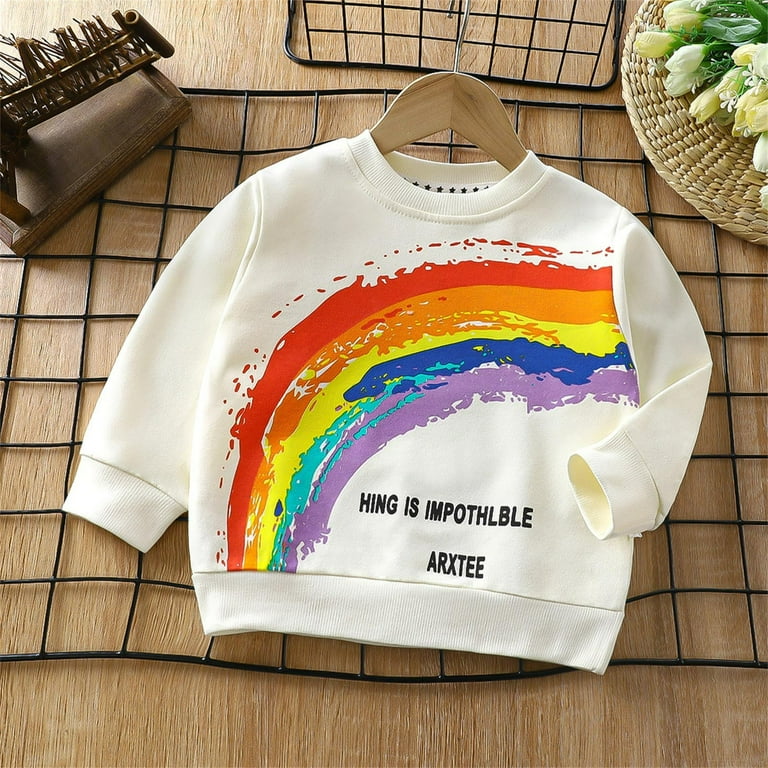 ATOGUTA Sweatshirts for Girls Boys 2T 13 Cotton Long Sleeve Crewneck Pullover Toddler Kids Fall Shirt Sweater Tops White