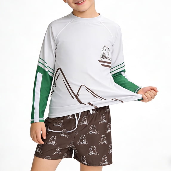 ATOGUTA Swim Set For Kids Rash Guard Swimsuit Long Sleeve Bathing Suit Sun Protection Swim Suits Size 1T-10, Brown