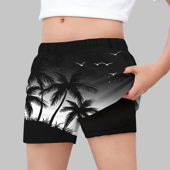 ATOGUTA Swim Shorts for Boys with Boxer Brief Liner Boy Bathing Suit Quick Dry Beach Swimsuit Kids Swim Trunks Size 5T-15, Black