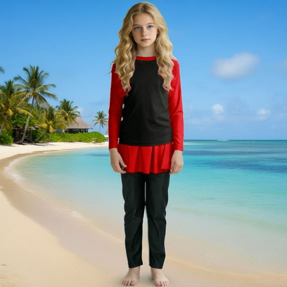 ATOGUTA Swim Suit Girls 3-Piece Long Sleeve Swimwear Rash Guard Sets Size 0-13, Black