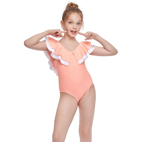 ATOGUTA Swim Suit Toddler Girls Ruffles One-Piece Swimsuit Bathing Beach Swimwear Orange, Sizes 2T-12