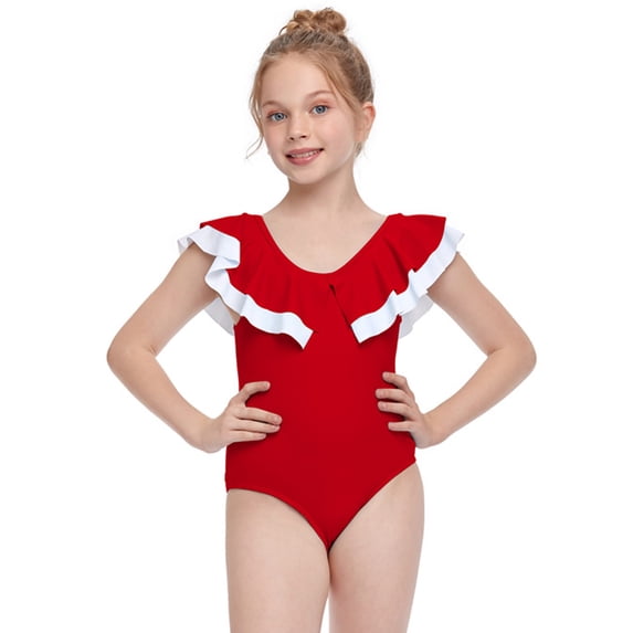 ATOGUTA Swim Suits Girls Ruffles One-Piece Swimsuit Bathing Beach Swimwear Red, Sizes 2T-12
