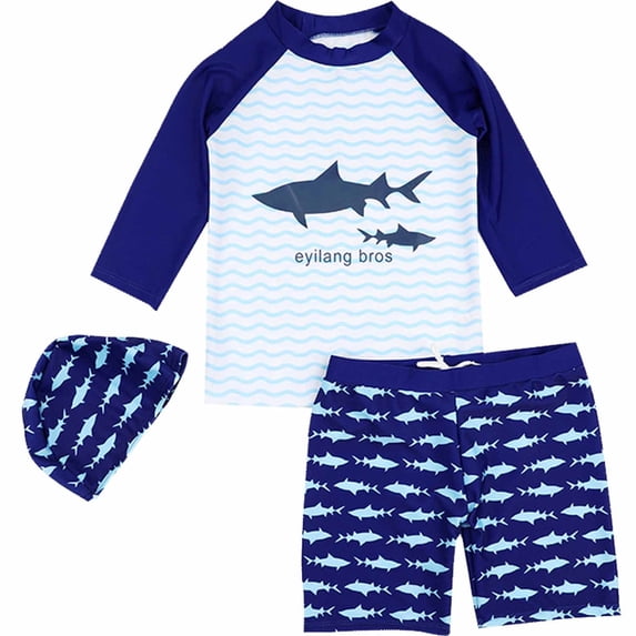 ATOGUTA Swimsuit Boy 3-Pieces Long Sleeve Bathing Suit Rashguard Summer Beach Swimwear Sets Size 2T-13, Blue