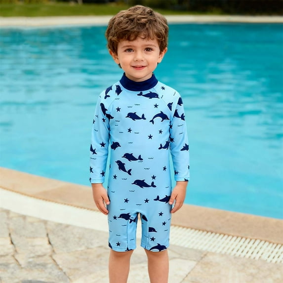 ATOGUTA Swimsuit Boys Long Sleeve Rash Guard One Piece Swimsuits with UV Protection Sunsuit Size 0-4T, Blue