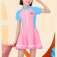thumbnail image 1 of ATOGUTA Swimsuit Girls Dress Short Sleeve Rash Guard Bathing Suits Cute Skirt Swimwear Size 7-14, Pink, 1 of 4