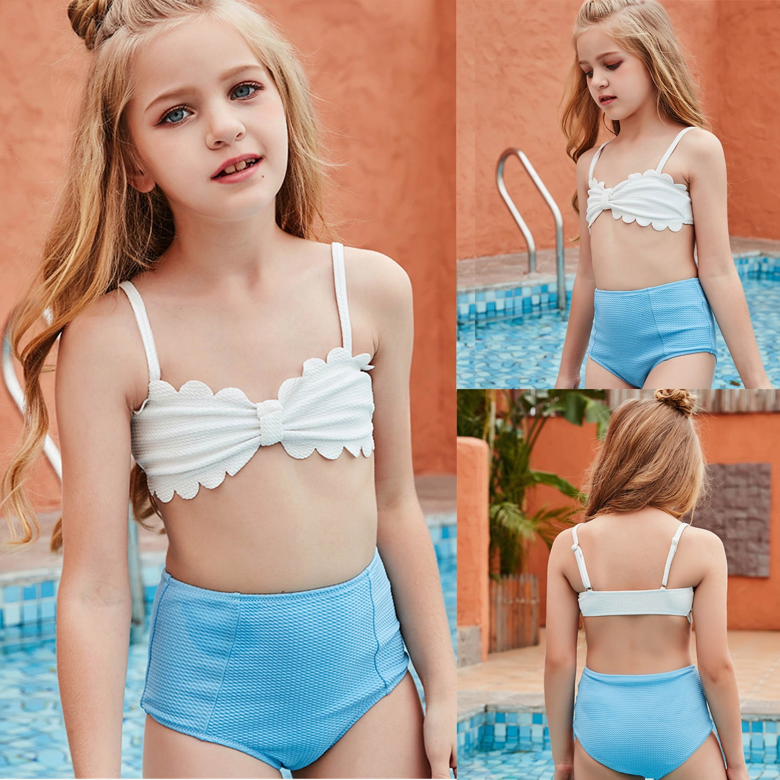 ATOGUTA Swimsuit Girls Two Piece Swimsuit Wireless High Waisted Bikini Cute Bathing Suit White Sizes 8 14 Walmart
