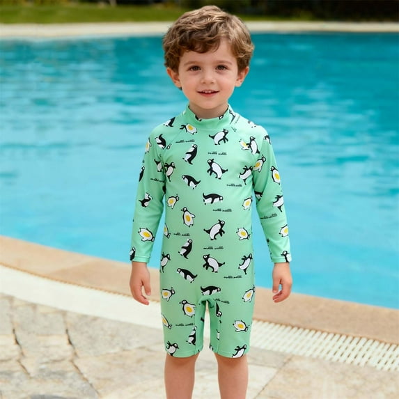 ATOGUTA Swimsuit Kid Long Sleeve Rash Guard One Piece Swimsuits with UV Protection Sunsuit Size 0-4T, Green